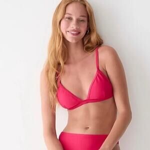 New J. Crew Fuchsia Pink Ribbed Triangle Bikini Swim Bathing Suit Top Size 2X